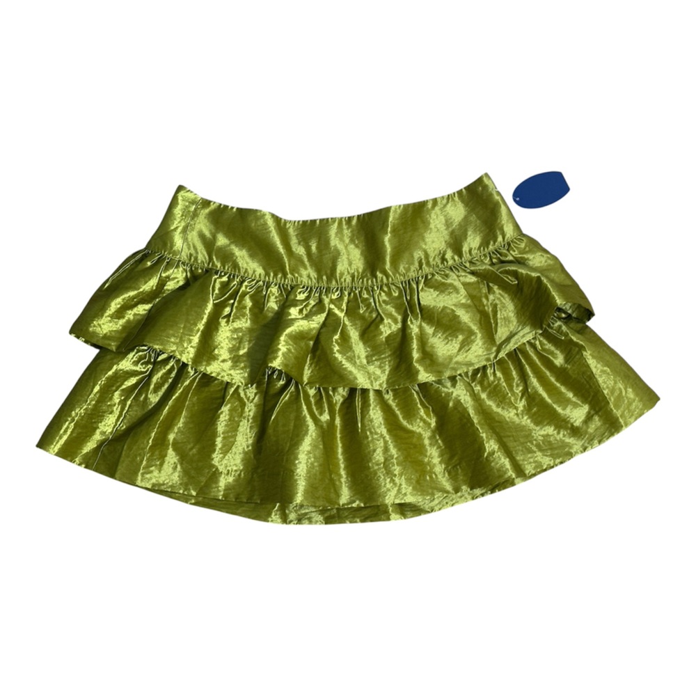 Scoop Green Satin Tiered Ruffle High-Sheen Mini Skirt NWT